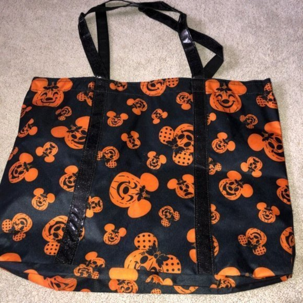 Disney Halloween Tote Bag‎ Pumpkin Minnie Mickey Mouse Print NWOT